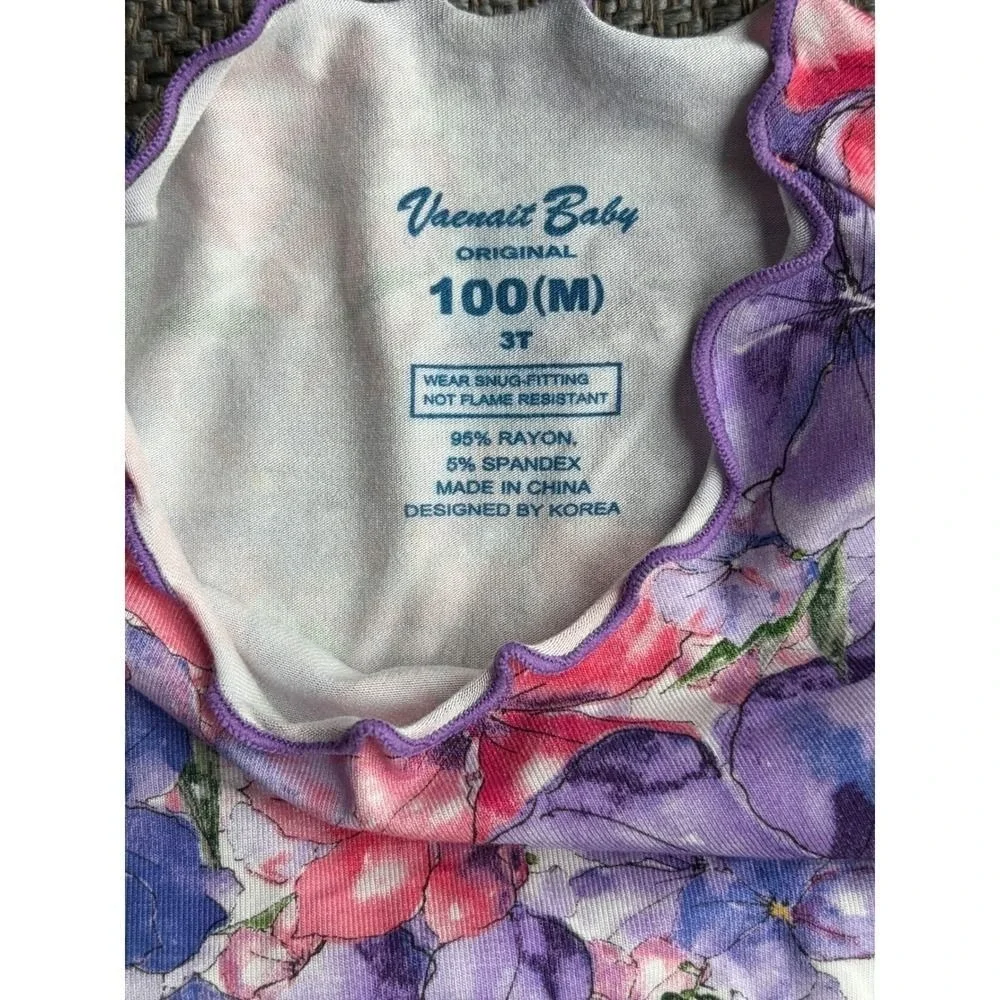Vaenait Baby Kids Floral Pajama Set Purple Pink Lettuce Trim 2pc Snug Fit 3T NEW